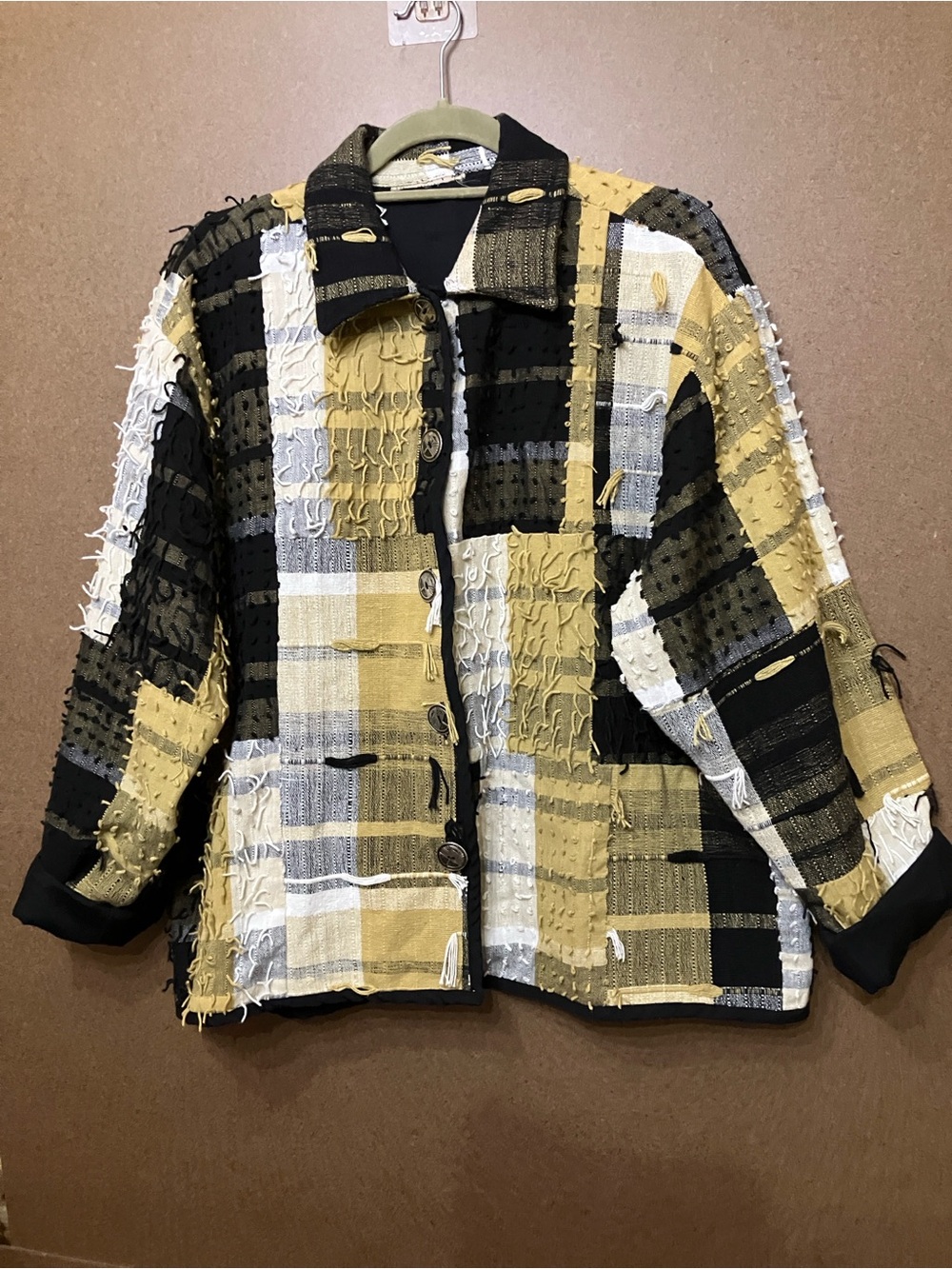 Textured Patchwork Blazer Jacket in Yellow, Black & White - Picture 9 of 9